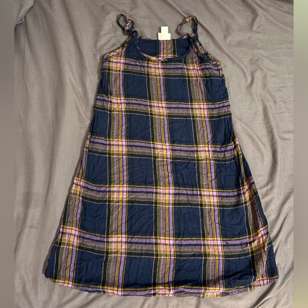 Stylish Plaid Mini Dress in Purple and Orange